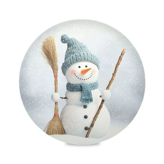 WOBOGO Smiling Snowman Round Placemats Set of 6 Heat Resistant Washable Kitchen Table Decorations 15.4in