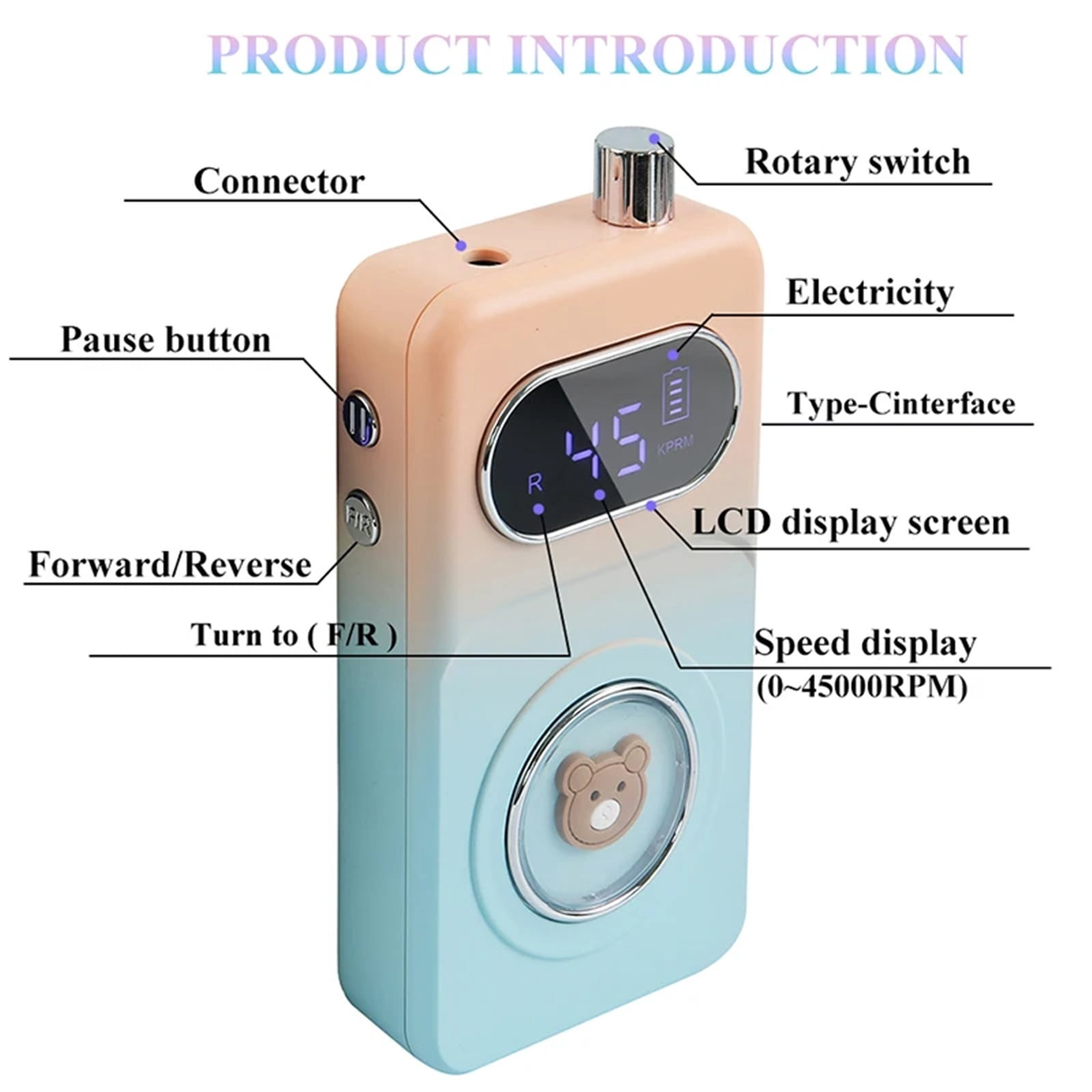 45000RPM Electric Nail Drill Machine Low Noise Rechargeable Nail Gel Polishing Machine Nail File Machine Nail Art Salon Tools