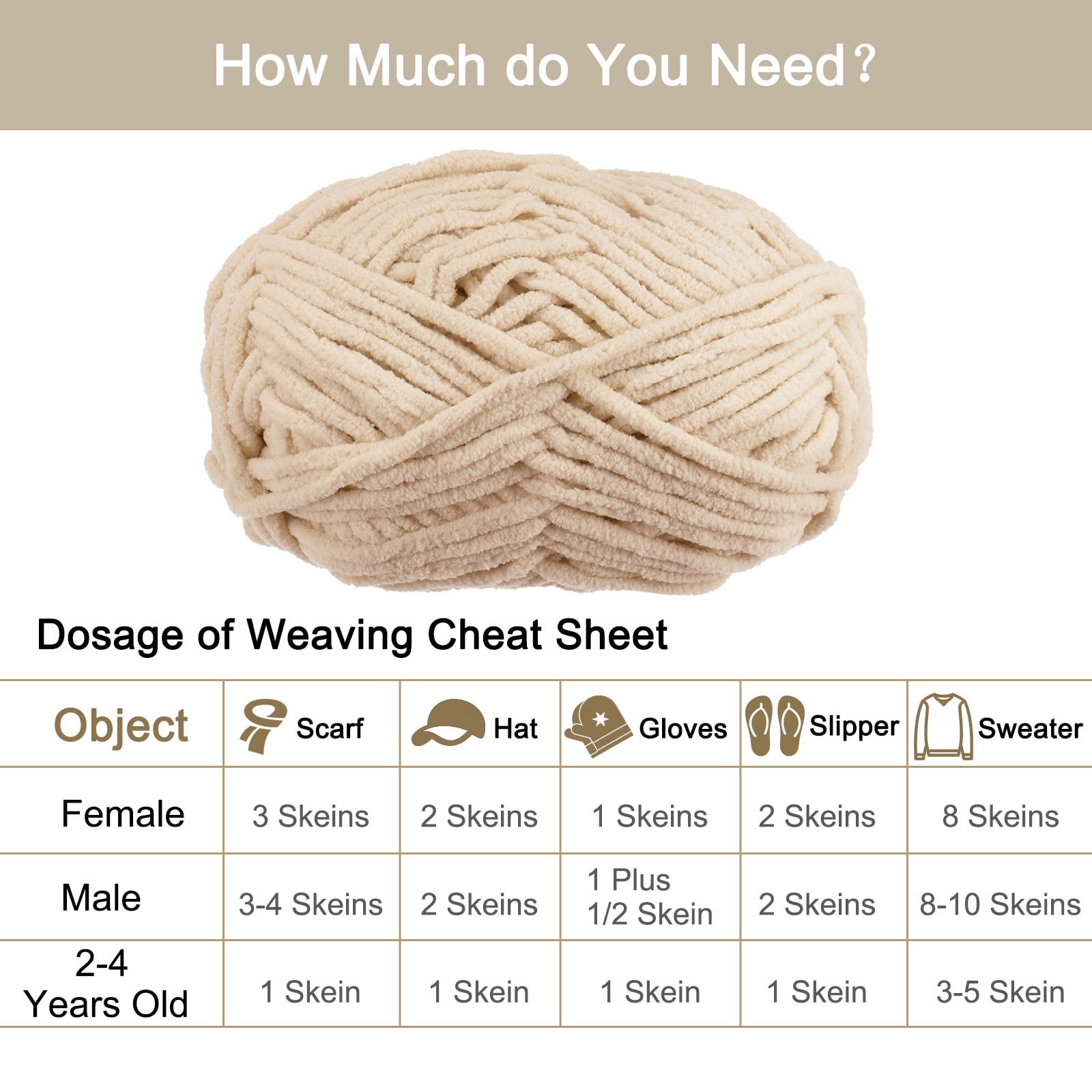 Uxcell 3Skeins Chenille Yarn Blanket Yarn 3x100g/10.5oz Polyester Soft Knitting Apricot