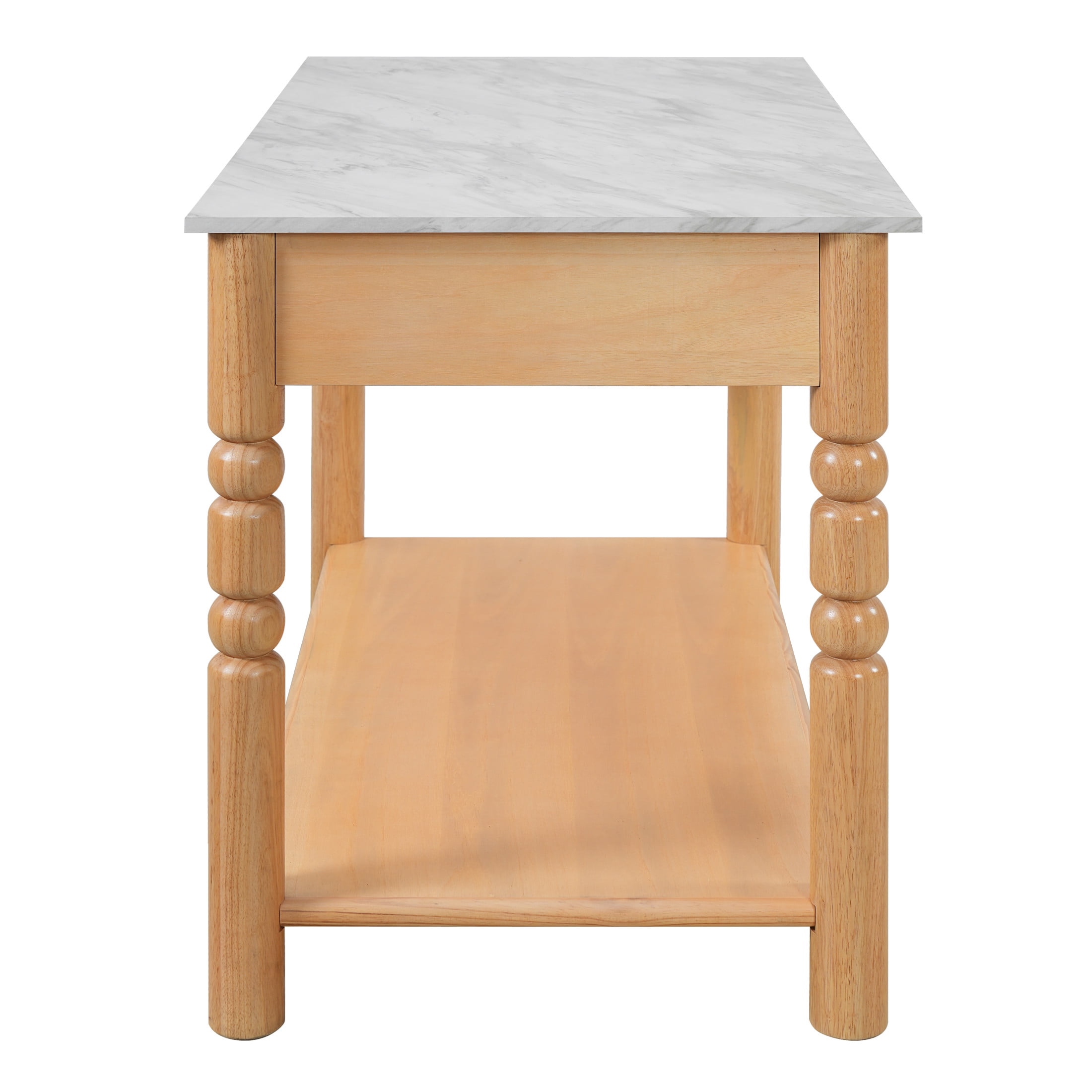 Christopher Knight Home 56.5" Farmhouse Kitchen Island with 4 Drawers, Marble-Look Top, Natural Wood