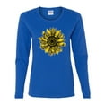 thumbnail image 2 of Wild Bobby, Artsy Cheetah Leopard Print Sunflower, Fashion, Women Graphic Long Sleeve Tee, Royal, Small, 2 of 3