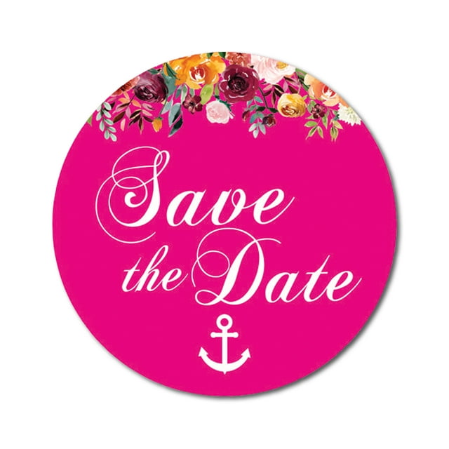 Darling Souvenir 45 Pcs PInk Round Floral & Anchor Save The Date Stickers DIY Envelope Seals-1.6 Inches