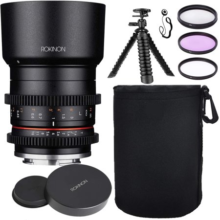 Rokinon 35mm T1.3 Compact High-Speed Cine Lens (E-Mount) w/Lens Hood + Protective Lens Case  Spider Flex Tripod & Other Accessory Bundle