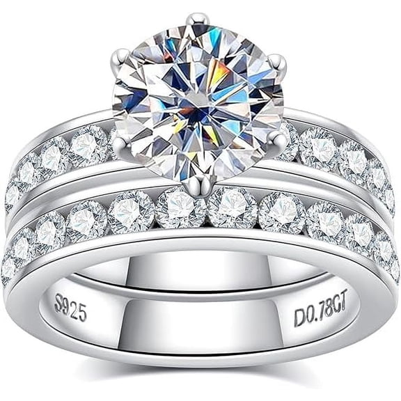 Dazzlingdaimonds Jewels 925 Sterling Silver 2.80 Ct Round Cut White Diamond Wedding Valentine's Anniversary Christmas Bridal Ring Set 14K White Gold Plated For Women's -5.5