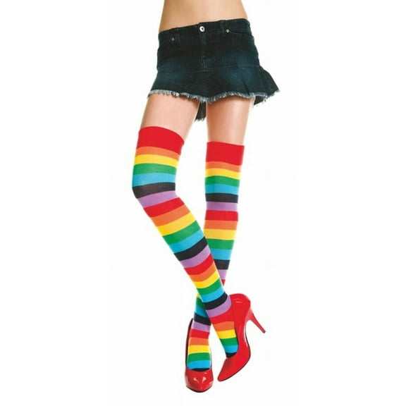 Music Legs Women's Rainbow Striped Thigh Highs, Rainbow Thigh High Socks 4874-RAINBOW