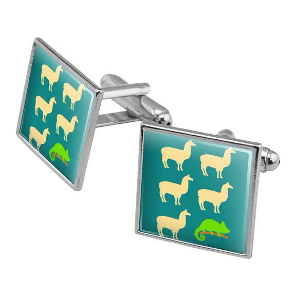 Llama Chameleon Funny Humor Square Cufflink Set - Silver or Gold