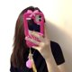 thumbnail image 1 of Funda Compatible para iPhone 13 Sailing Lindo Kawaii Rosa Retro 3D Gel Protector con Espejo de Maquillaje y Colgante de Bola de Pelo, 1 of 5