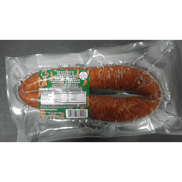 Beasley's Venison Pork with Roasted Garlic Smoked Sausage, 12 Oz