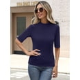 thumbnail image 3 of ANRABESS Mock Neck Tops for Women Ribbed Knit Half Sleeve Fitted Tee, Soft Stretch Dressy Casual Shirt, 3 of 11
