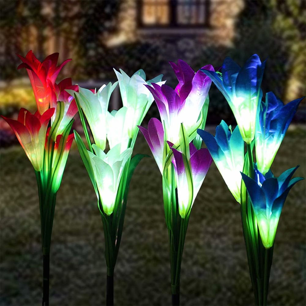 Solar Garden Lights 4 Pack Multi-Color Changing Lily Solar Flower ...