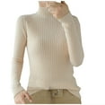 thumbnail image 2 of QUNYINEY Mock Neck Winter Sweaters for Women 2024 Ribbed Knit Solid Beige Pullover Tops Casual Long Sleeve Loose Sweaters, 2 of 4