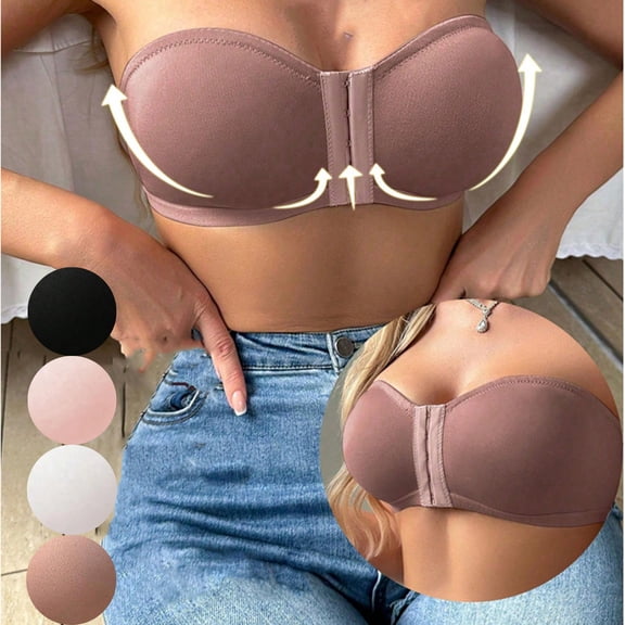 Tqyyweavej Women's Strapless Bras Front Close Comfort Wireless Bras Full Coverage Padded Wireless Bras Gifts for Women S-2XL