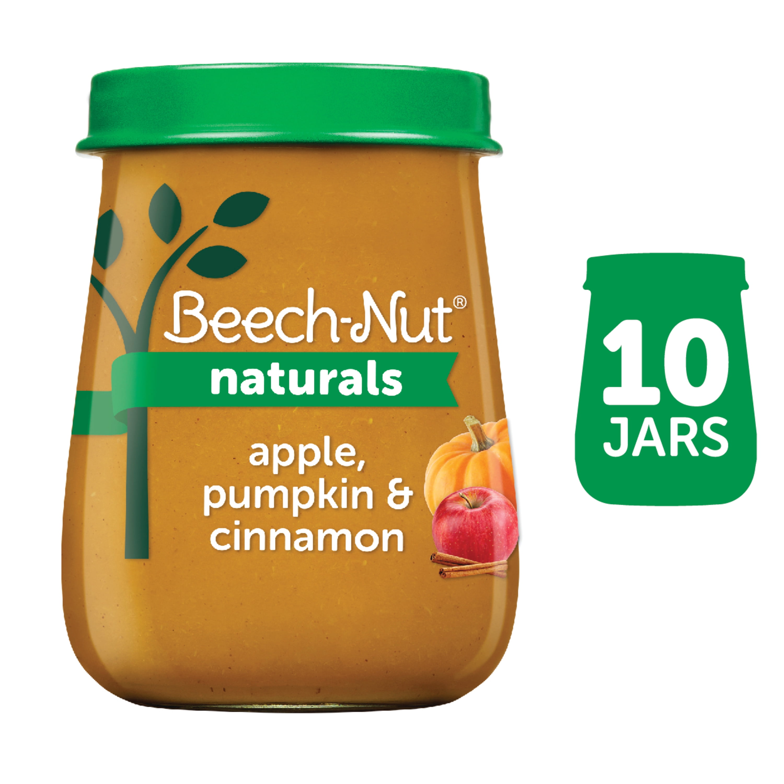 Beech-Nut Naturals Non-GMO Stage 2 Baby Food, Apple Pumpkin & Cinnamon, 4 oz Jar, 10 Pack