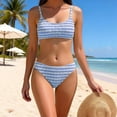 thumbnail image 5 of Sevevn Women's High Waisted Striped Bikini Set Ribbed Two Piece Swimsuit Light Blue L, 5 of 6