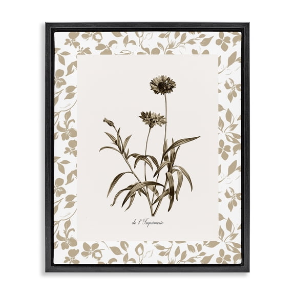 Stupell Industries French Country Neutral Imperial Flowers Black Floating Frame Canvas Art, 17 x 21, by Kelly Donovan