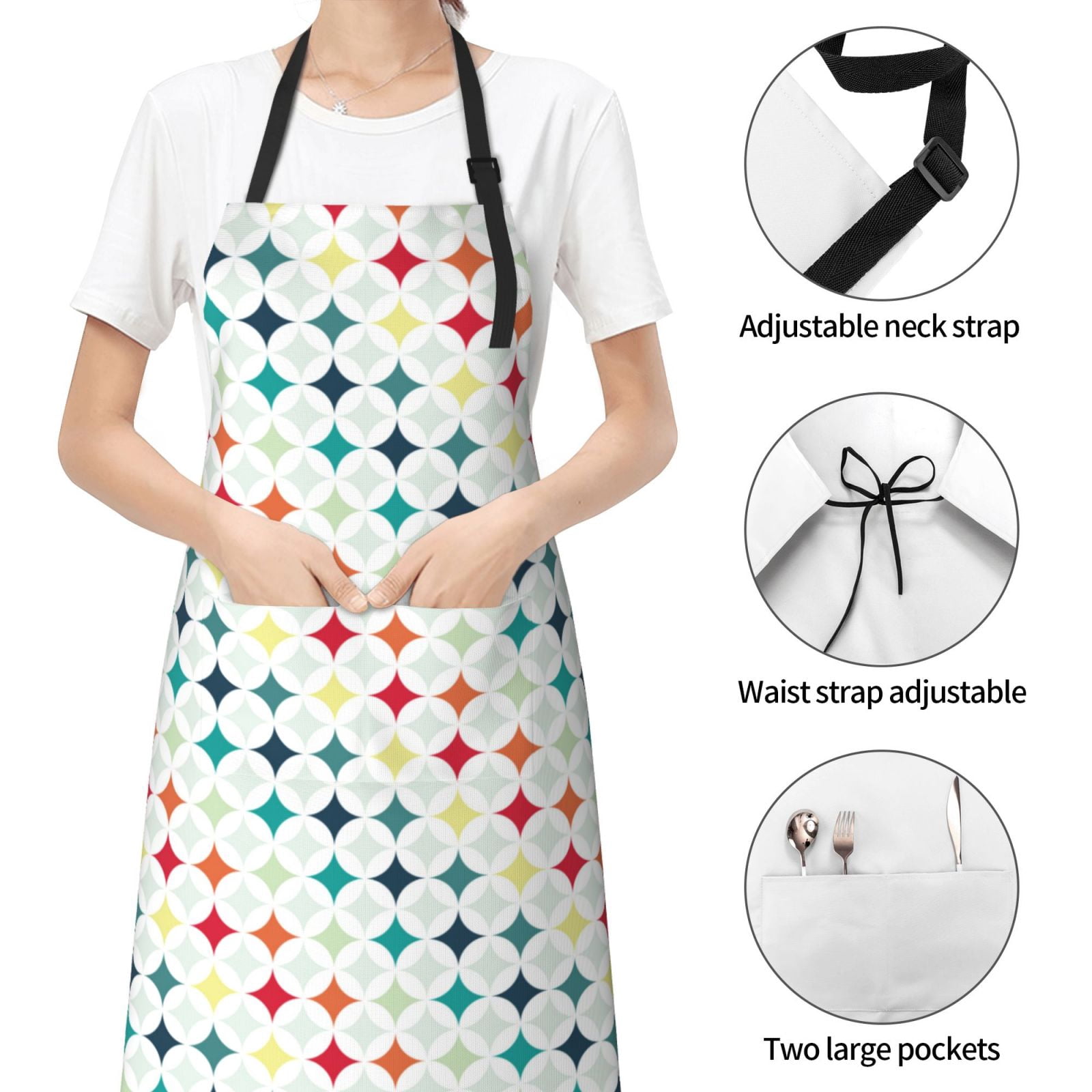 Kdxio Colorful Geometric Apron with Pockets Adjustable Kitchen Aprons for Men Women Waterproof Aprons for Cooking,Drawing,Crafting, Baking Household Cleaning