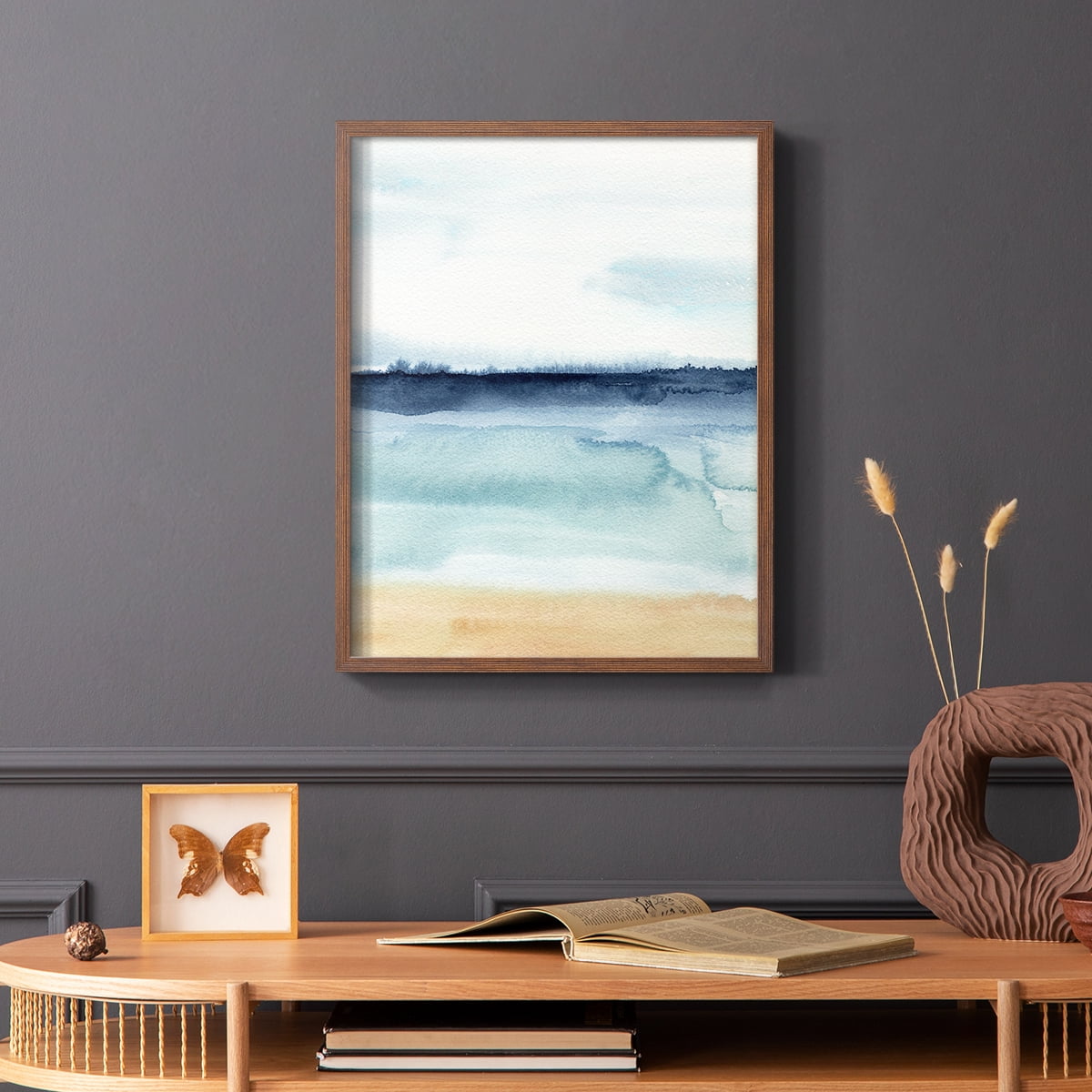 Watercolor Ocean Horizon I Framed Print in Brown Solid Wood 8 x 10 Framed Print