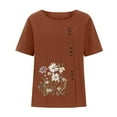 thumbnail image 4 of iHengLiXing Plus Size Spring Tops for Women 2025 Dressy Casual Women Casual And Linen Top Printed Short Sleeve Button Tunic T-shirt Blouse Brown XXXXXL, 4 of 5