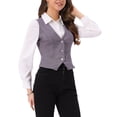 thumbnail image 4 of Chaleco de mezclilla sin mangas para mujer INSPIRE CHIC, con cuello en V y botones, casual, color gris, 4 of 6