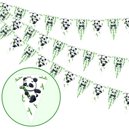 Funmemoir Panda Party Decorations for Girls Boys - 3pcs Panda Party Pennant Banner, Pre-Strung Panda Triangle Flag Banner for Panda Themed Birthday Party Baby Shower Decorations