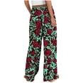thumbnail image 4 of BiZtdJrK High Waisted Wide Leg Pants for Women Boho Printed Drawstring Loose Casual Pants Flowy Beach Vacation Pants with Pockets Green L, 4 of 10
