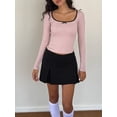 thumbnail image 4 of Cenuakty Women T-shirt Long Sleeve Square Neck Lace Patchwork Slim Fit Fall Tops Streetwear, 4 of 6