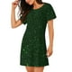 thumbnail image 2 of Balery Emerald Green Sparkling Camisón de manga corta con cuello redondo para mujer, cómodo y elegante., 2 of 6