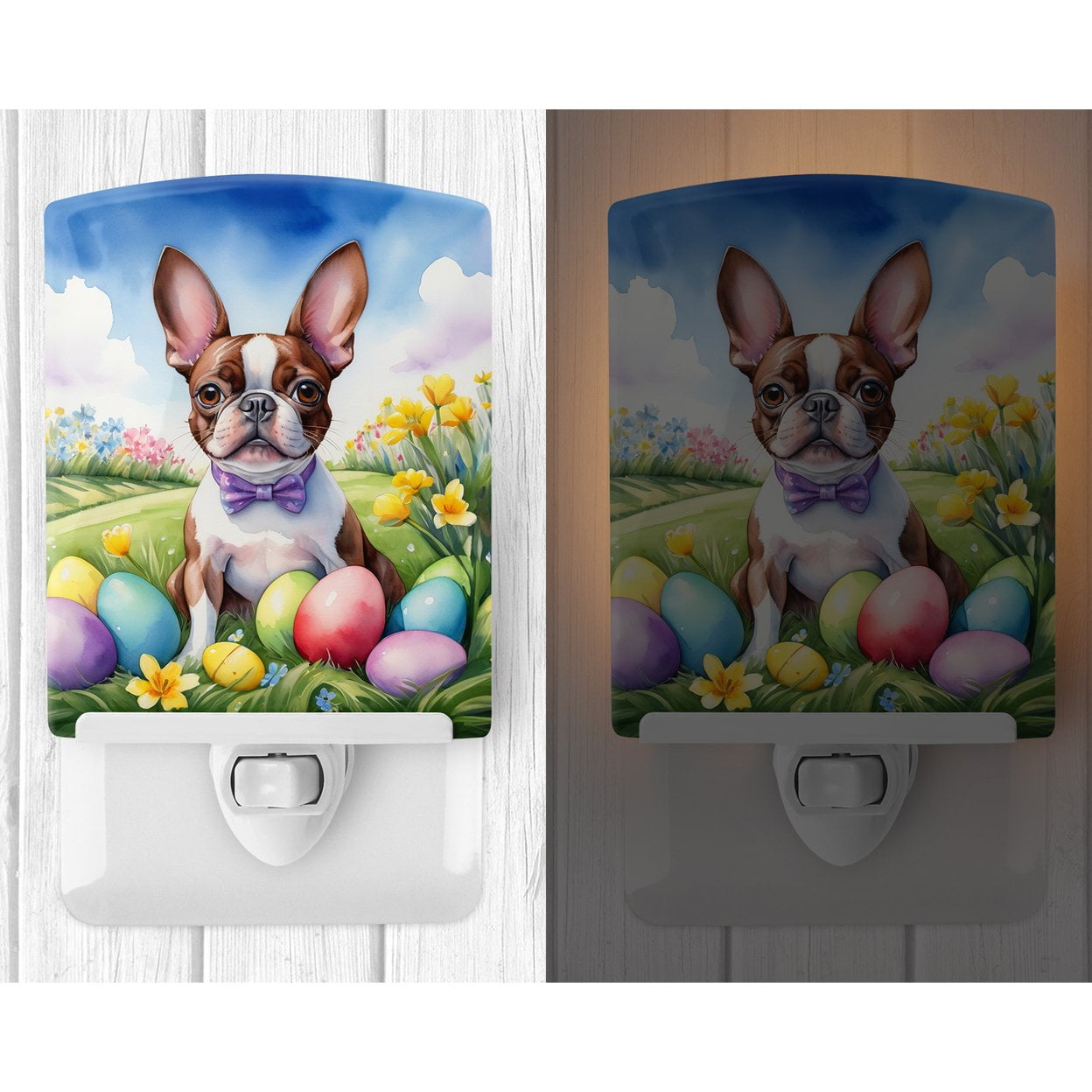 Boston Terrier Easter Egg Hunt Ceramic Night Light 4 in x 6 in
