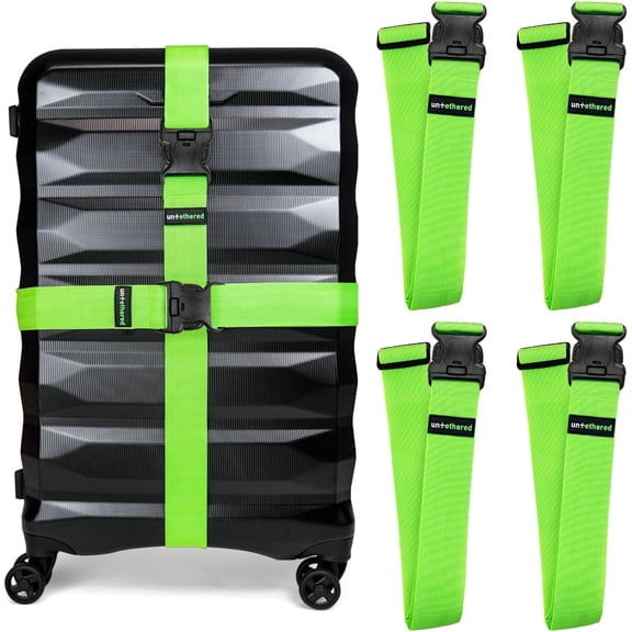 Heavy Duty 4 Pack Adjustable Luggage Straps for Suitcases, Easy to Identify Travel Belt Connector Holds Suitcase Together, Extends Life of Bag