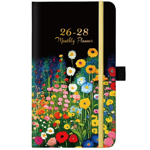 2026 2027 2028 Pocket Calendar, 3 Year Monthly Planner, 6.4 x 3.8 Inch Mini Organizer, Thick Paper, Notes Section, Contacts, Bookmark, Black