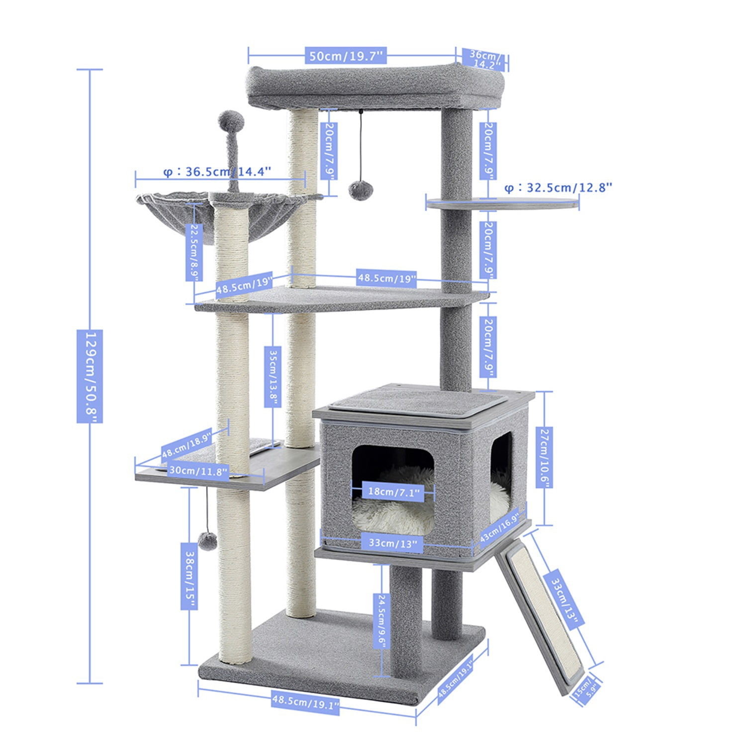 Pefilos 50" Cat Tree Tower for Indoor Cats Multi-Level Cat Condo with Scratching Board Cat Tree House, Gray Pefilos 50" Cat Tree Tower for Indoor Cats Multi-Level Cat Condo with Scratching Board Cat Tree House, Gray