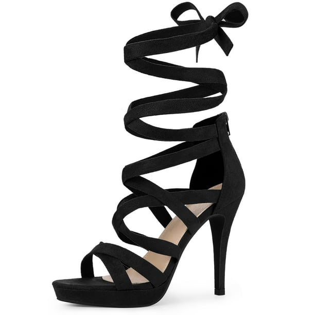 Sandalias de tacón de aguja con cordones y plataforma para mujer Perphy Negro 40