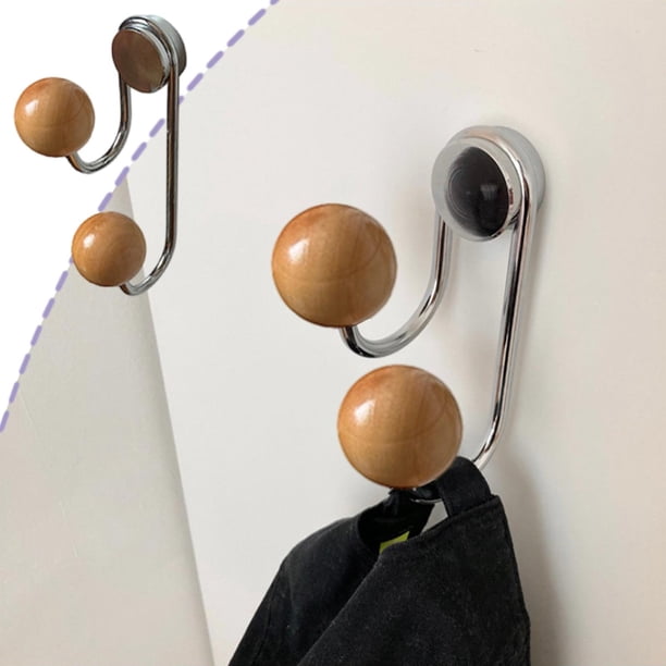 Magnetic Wood Ball Hooks No Drill Strong Magnet Hanger For Refrigerator Fridge Door Cabinet Rustproof Metal Towel Hanger For Home Kitchen Entryway