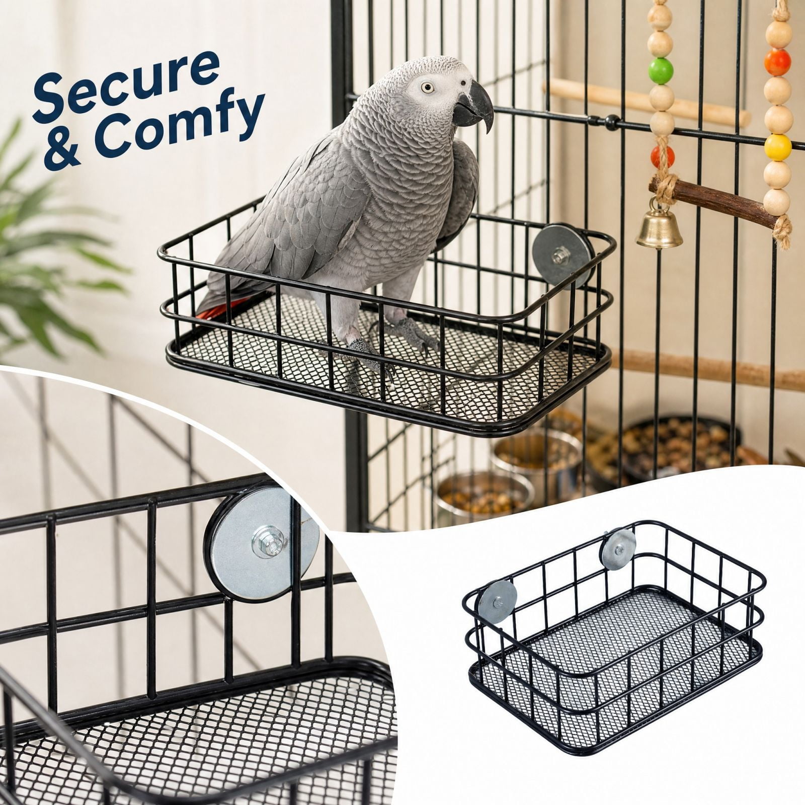 Stainless Steel Bird Stand Platform with Mesh Support Parrot Nesting Rack Perch for Cockatiels Parakeets Small Pet Bird Cage Accessories