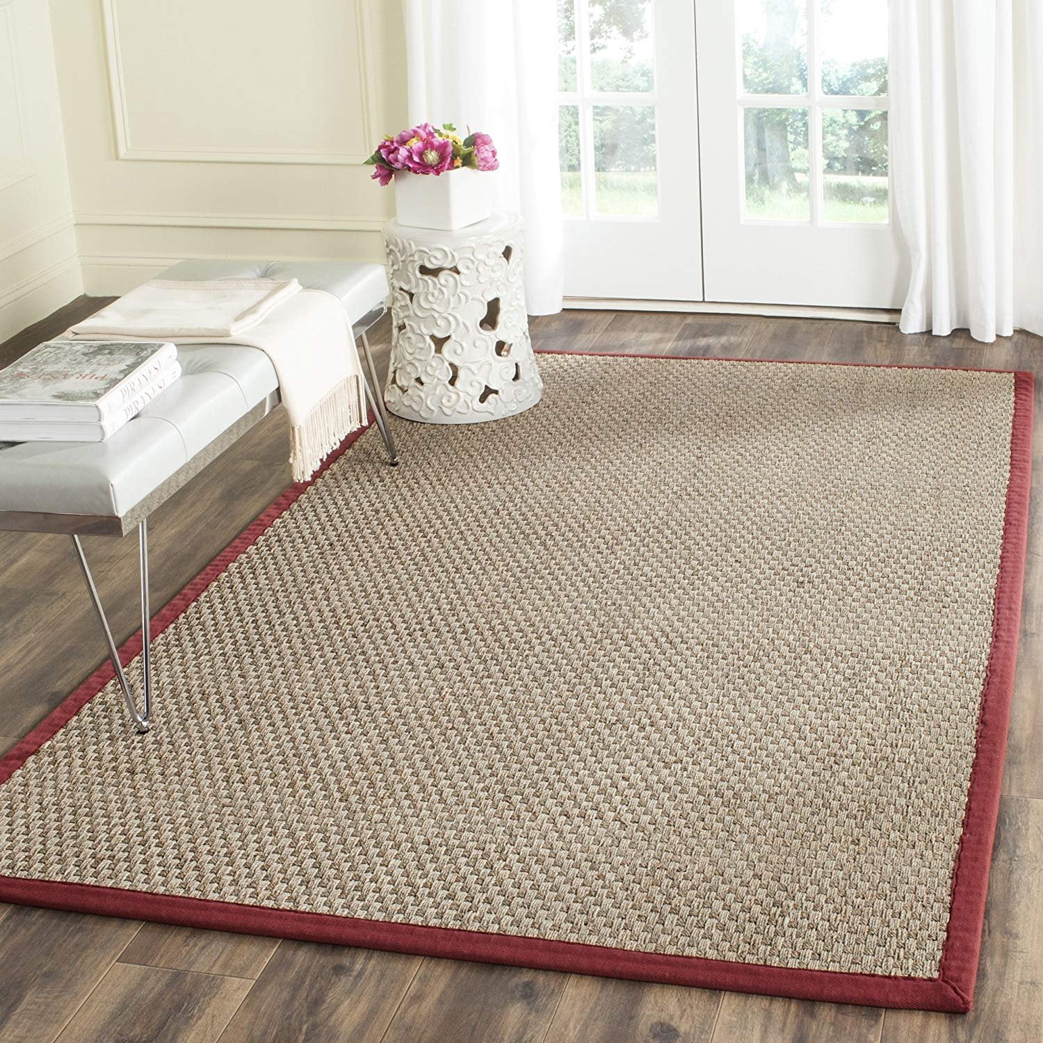 Safavieh Natural Fiber Collection NF114D Basketweave Natural and Red