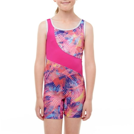 - Danskin Now Gymnastics Biketard With Criss Cross Back and Hair Tie