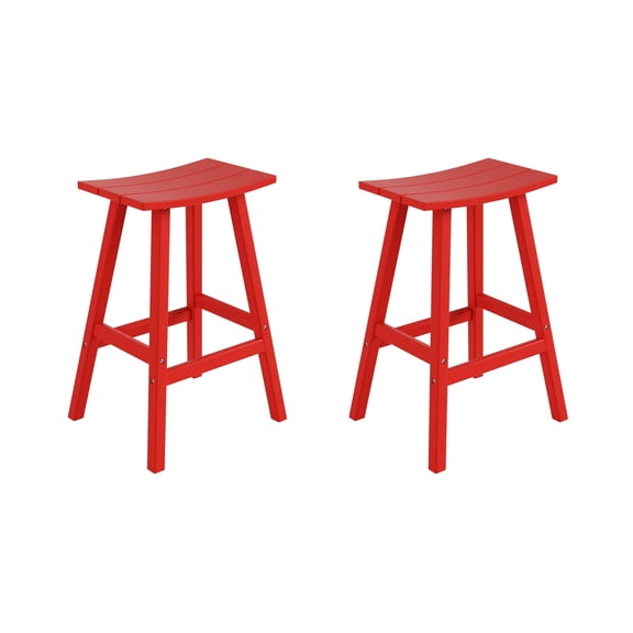 FADINGFREE 29" Outdoor Saddle Seat Bar Stool Set of 2, HDPE Plastic Patio Bar Stool, Red