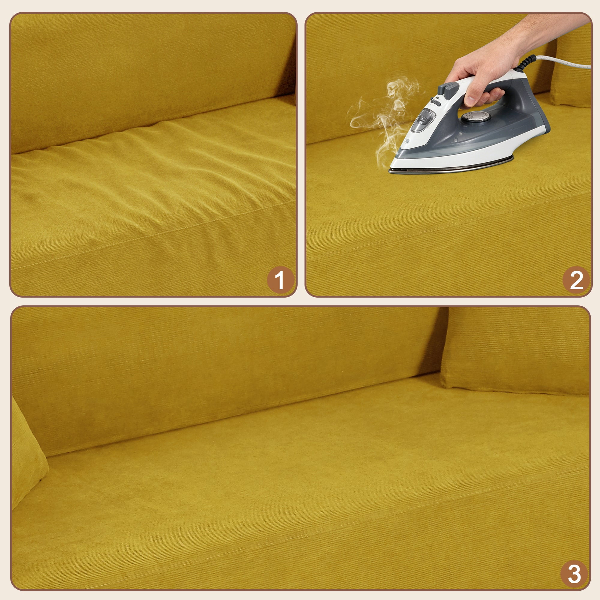 Sailvan Modern 3-Seater Corduroy Sofa,No Assembly Cloud Couch for Small Living Rooms,Apartments and Offices,Plush Boneless Seating Yellow