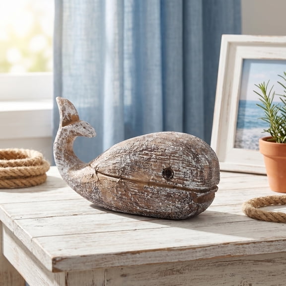 Vintage Resin Whale Figurine, Mediterranean Style Small Statue for Home Decor, Ocean Themed Tabletop Ornament for Shelf Desk Display