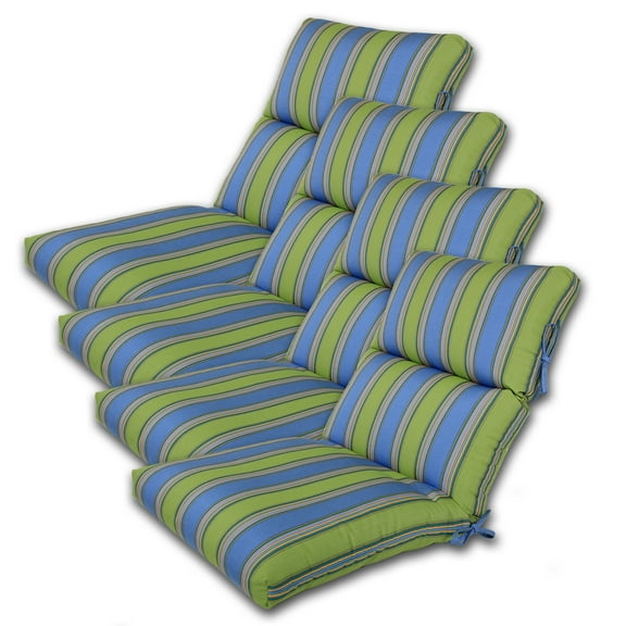 SET OF 4 OUTDOOR CHANNELED CHAIR CUSHIONS 22W x 44L x 3H Hinge at 24" in Sunbrella Fabric Bravada Limelite by Comfort Classics Inc.