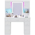 thumbnail image 3 of Afuhokles 5 Drawers Makeup Vanity with Lights and Charging Station, Vanity Table with Smart Mirror with Time Temperature Display, White, 3 of 8