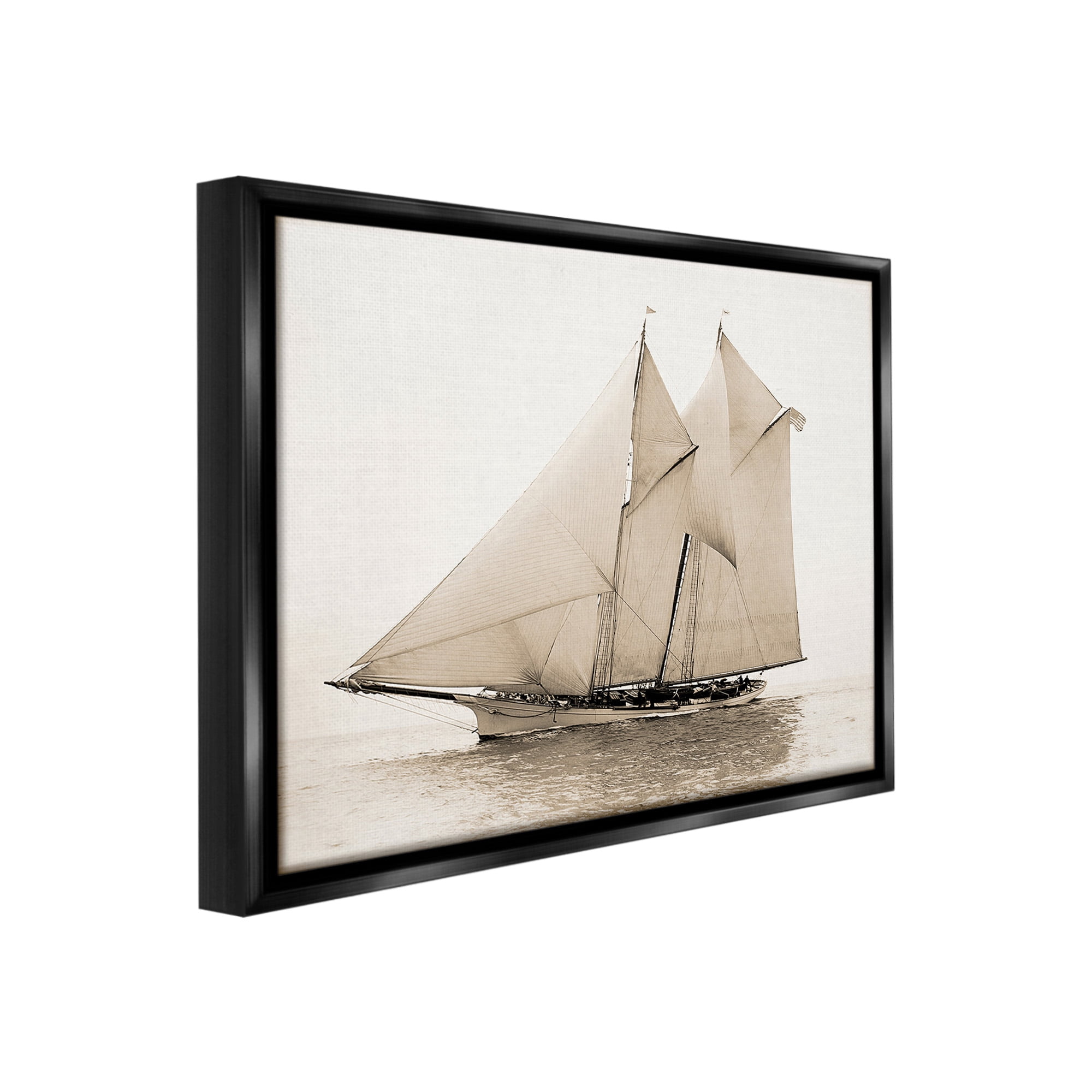 Stupell Industries Vintage Sailing Yacht Transportation Photography Black Floater Framed Canvas Art Print Wall Art, 21 x 17