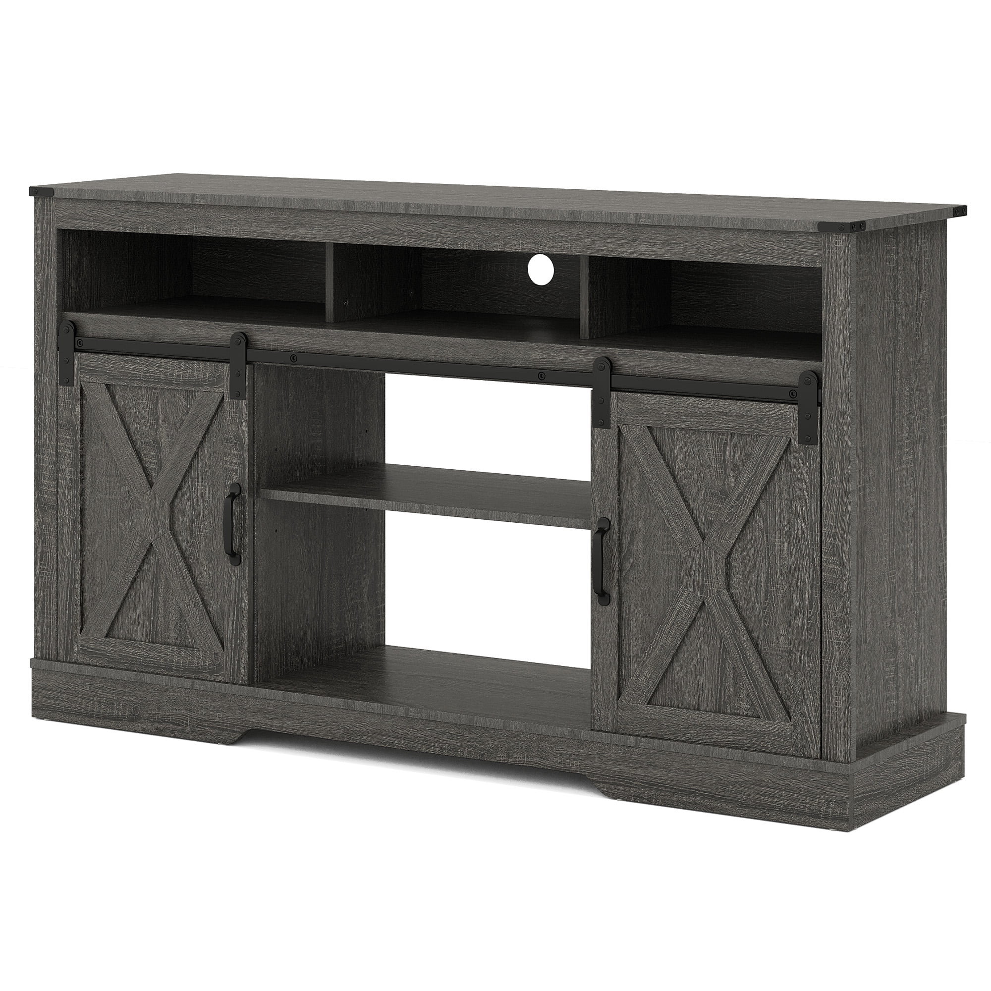 May in Color 34'' Tall TV Stand for 65"+ Inch TV, Farmhouse TV Console for 23" Fireplace, with Sliding Bar Door, Rustic Entertainment Center for Living Room, Bedroom (Dark Grey)