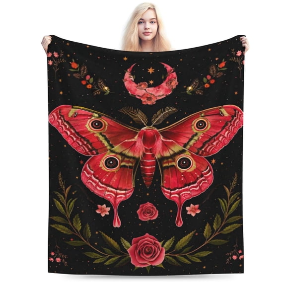 Moth Blanket Butterfly Decor Throw Blanket Comfy Plush Flannel Fleece Warm Soft Fluffy Fuzzy Blanket Gothic Gifts for Women Teens for Room Bed Sofa Couch 50x40