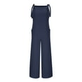 thumbnail image 4 of ABATAB Overalls for Women Baggy Wide Leg Cotton Linen Jumpsuit Sleeveless Long Palazzo Pants Summer Rompers with Pockets, 4 of 6