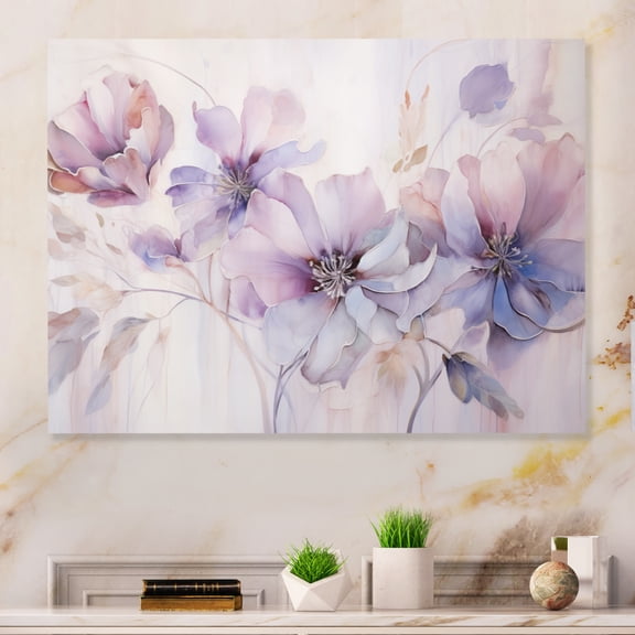 Designart "Purple botanic Whispers I" Abstract Botanicals Metal Wall Decor