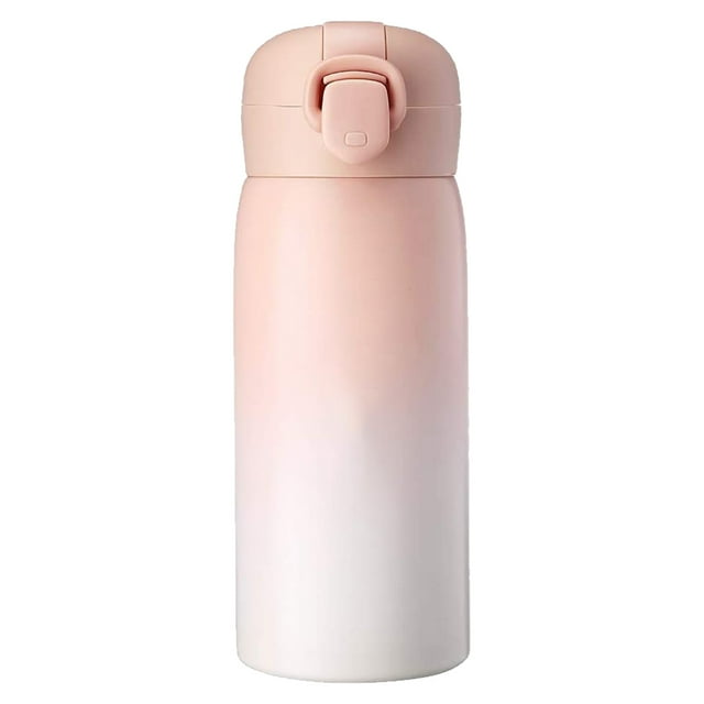 Botella de agua aislada de acero inoxidable, tazas de vacío abiertas con una mano, taza de viaje portátil