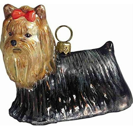 Yorkie Yorkshire Terrier Dog Polish Blown Glass Christmas Ornament