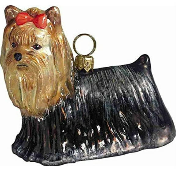 Yorkie Yorkshire Terrier Dog Polish Blown Glass Christmas Ornament