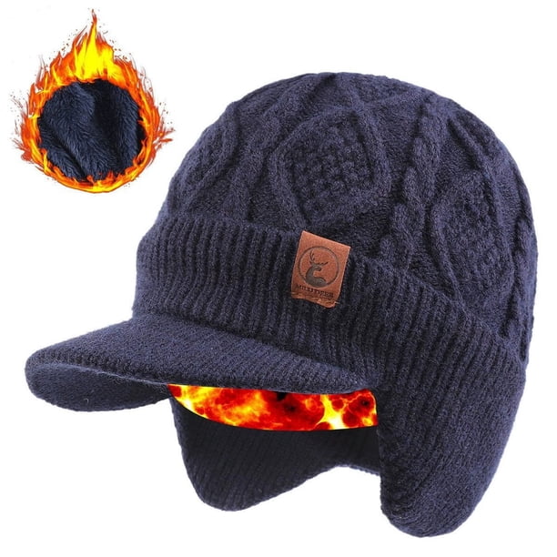 Gorro de invierno con orejeras y visera | Gorro de punto unisex para clima frío | Gorro grueso con forro polar para actividades al aire libre, viajes y ciclismo